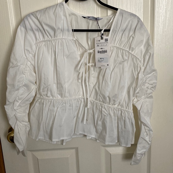 Zara tie blouse rouched - Picture 1 of 2